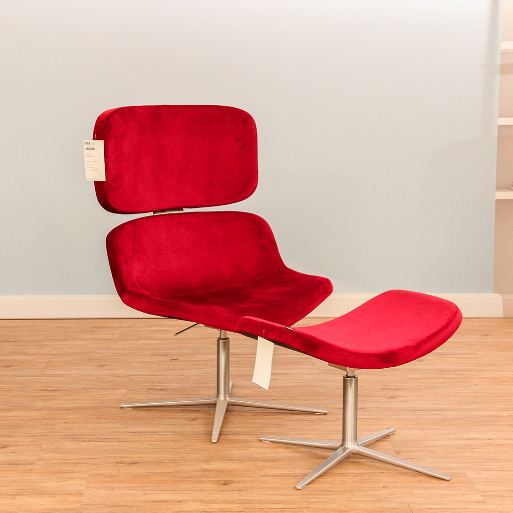 WAGNER - W-Lounge Chair 3 Ottomane 4-Fuss chrom/rot