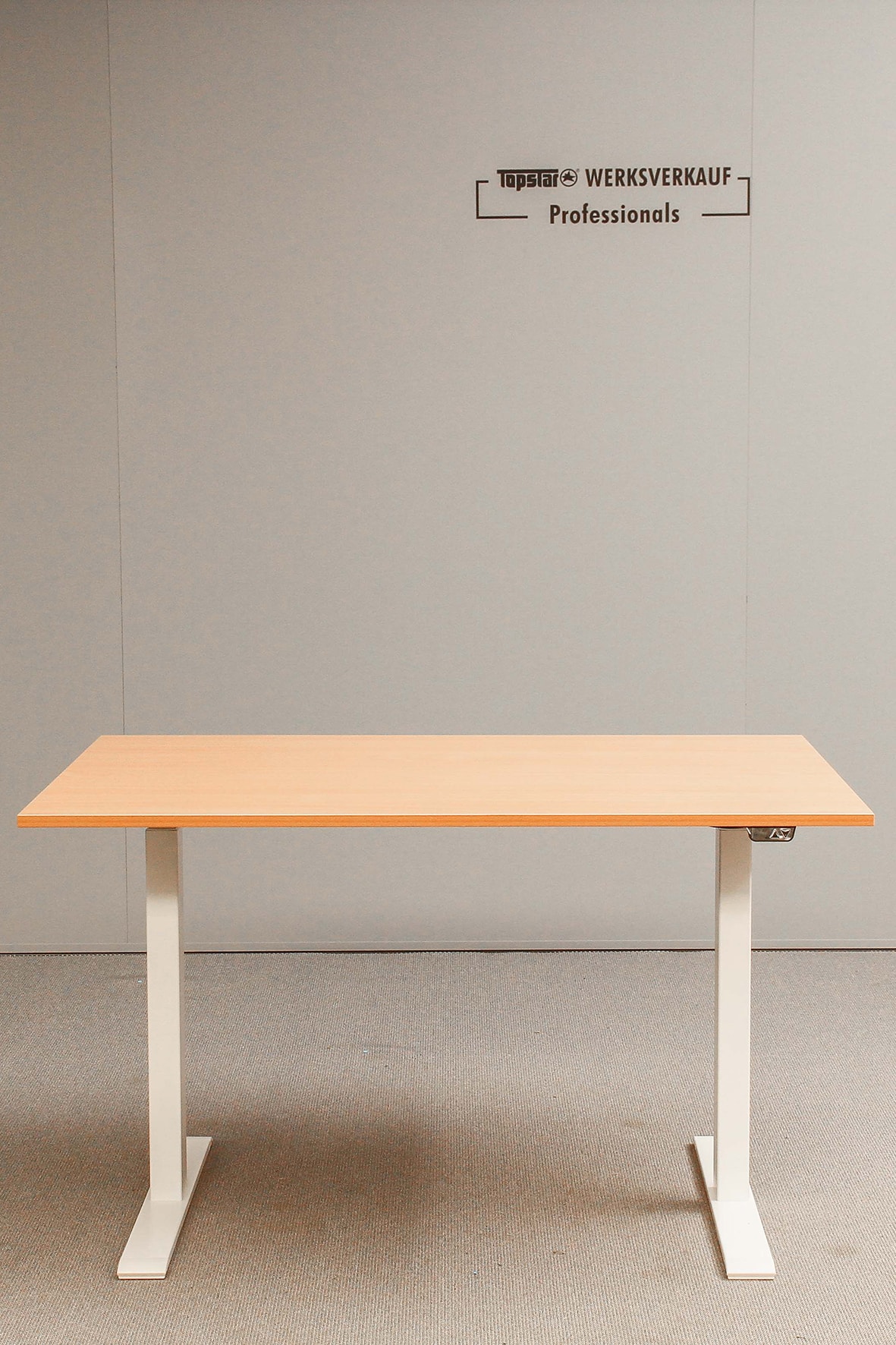Höhenverstellbarer Schreibtisch 120x80cm, Gestell weiß, Platte Buche