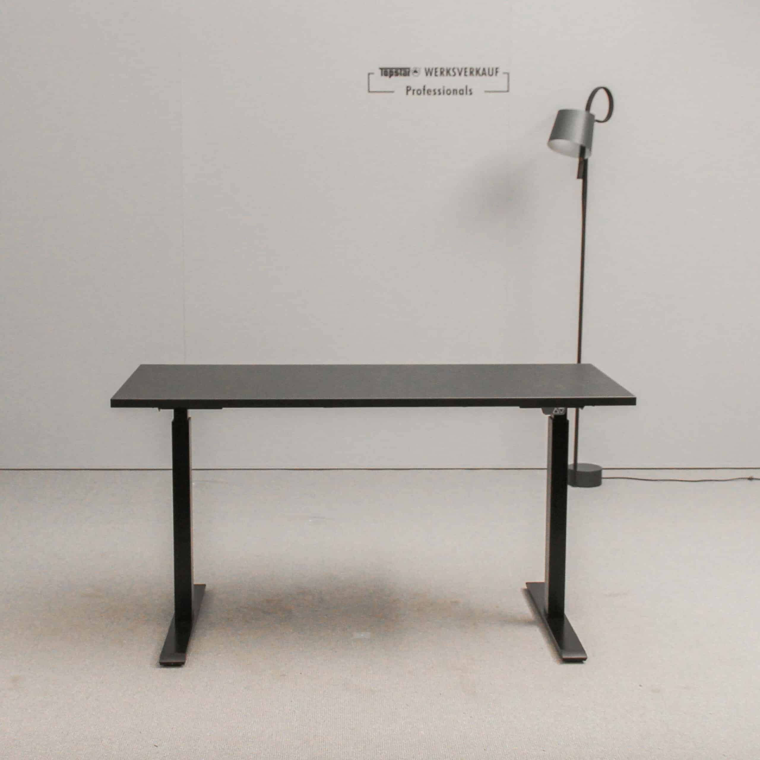 Höhenverstellbarer Schreibtisch 140x60cm, Gestell schwarz, Platte schwarz