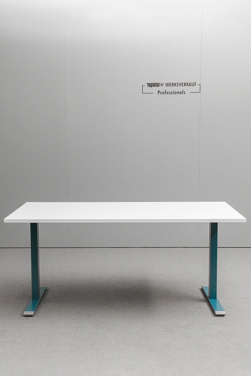 Höhenverstellbarer Schreibtisch 160x80 cm - Gestell petrolblau - Platte weiß