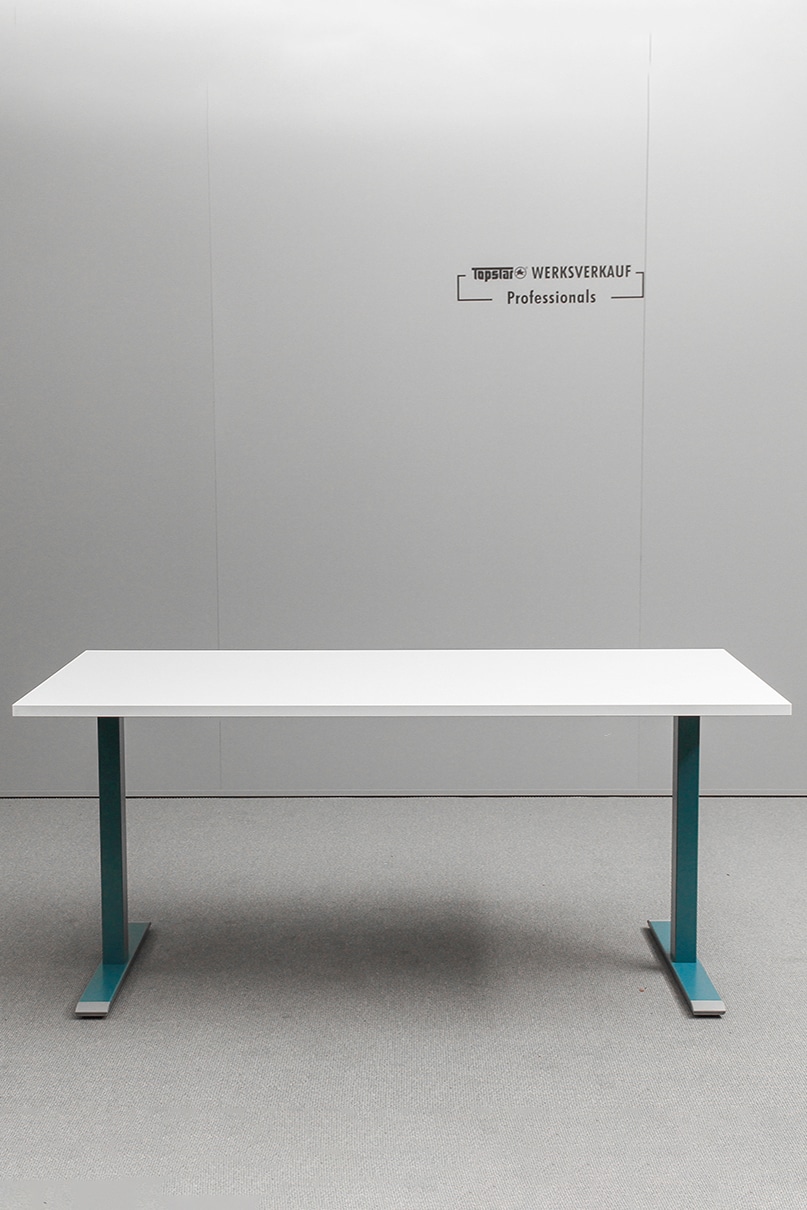 Höhenverstellbarer Schreibtisch 160x80 cm - Gestell petrolblau - Platte weiß