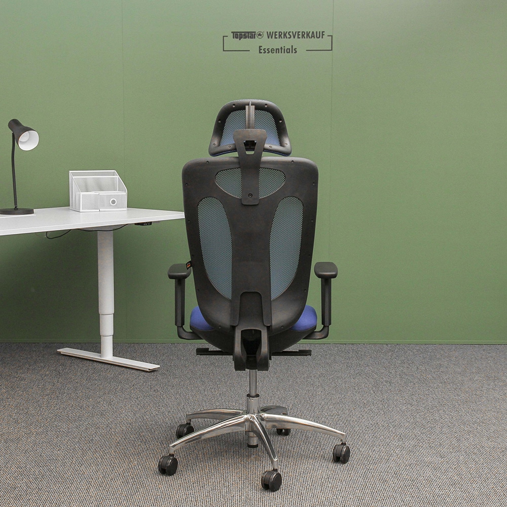 Sitness Net Pro mit Armlehnen poliert/blau Sitness Net Pro mit Armlehnen poliert/blau