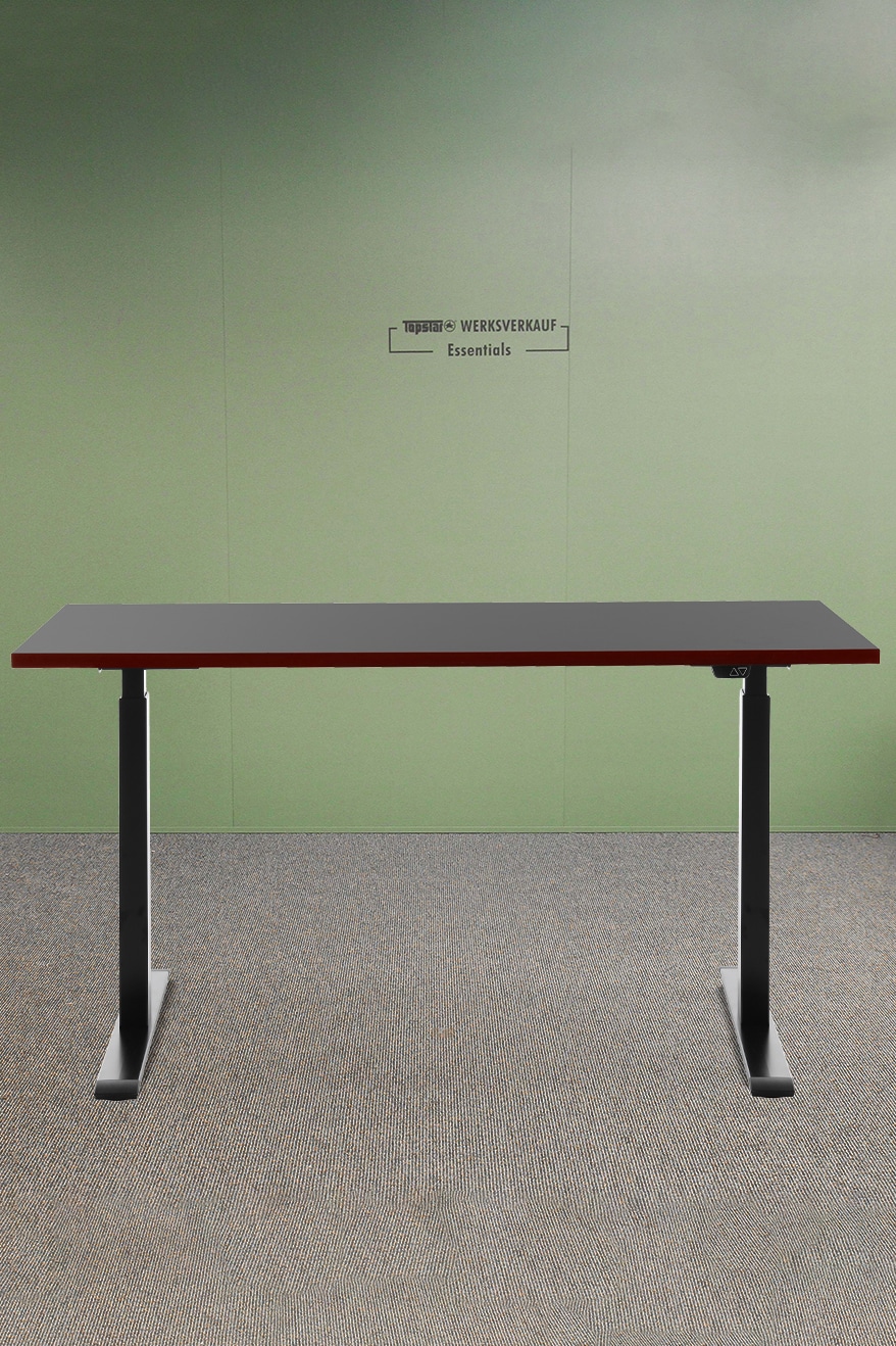 Höhenverstellbarer Schreibtisch 140x60cm, Gestell schwarz, Platte schwarz-rot