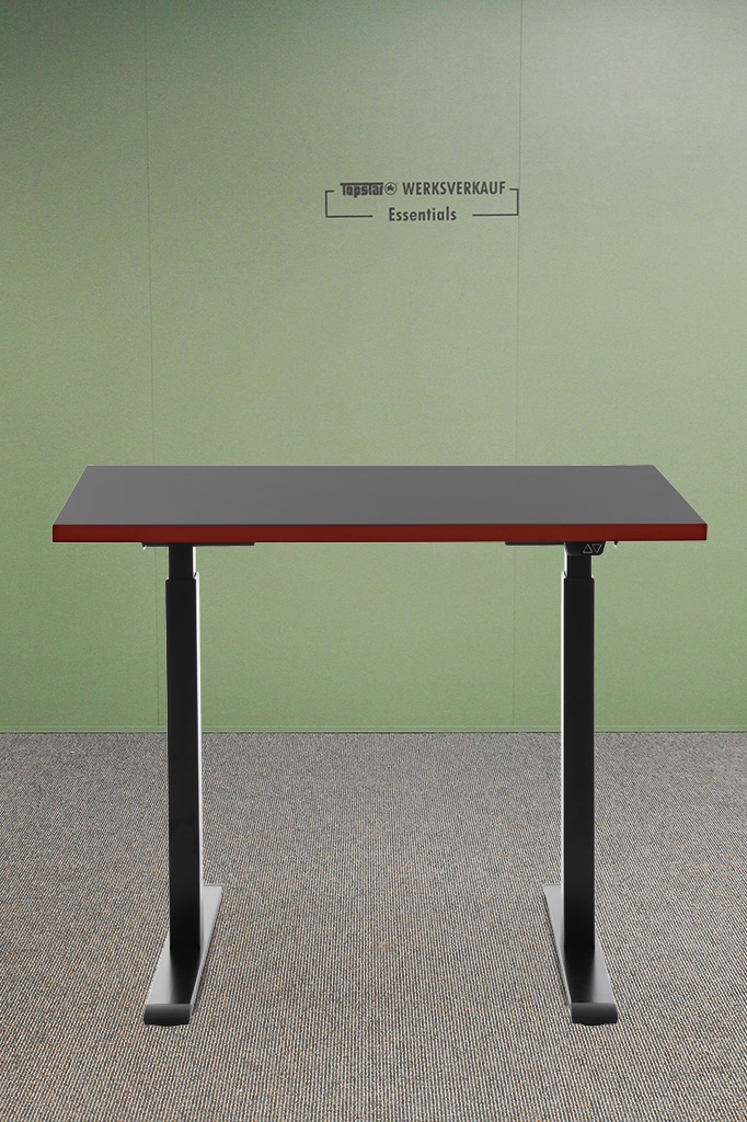 Höhenverstellbarer Schreibtisch 100x60cm, Gestell schwarz, Platte schwarz-rot