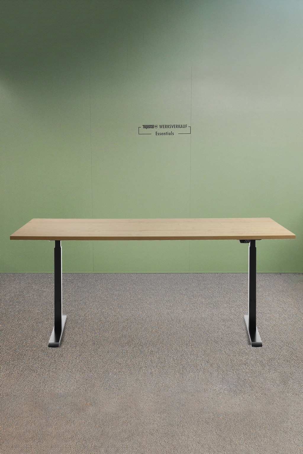 Höhenverstellbarer Schreibtisch 180x80 cm, Gestell schwarz, Platte Ahorn