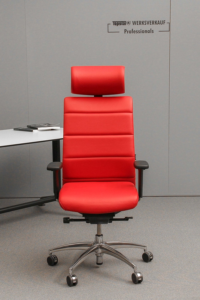 Wagner Ergo Medic 100-4 mit Armlehnen D2 und Kopfstütze, poliert / Echt Leder rot